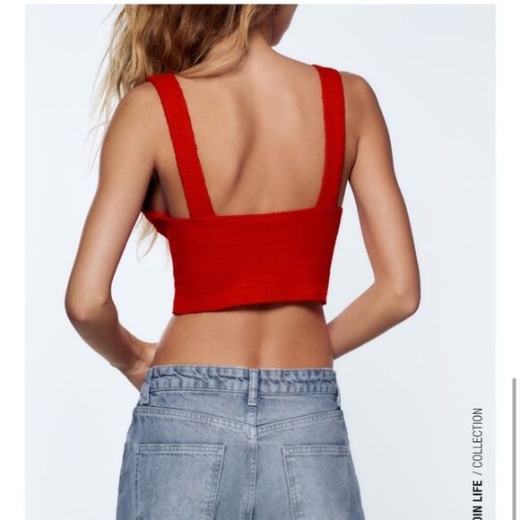 ZARA TEXTURED CORSET TOP Red size small - Picture 9 of 10
